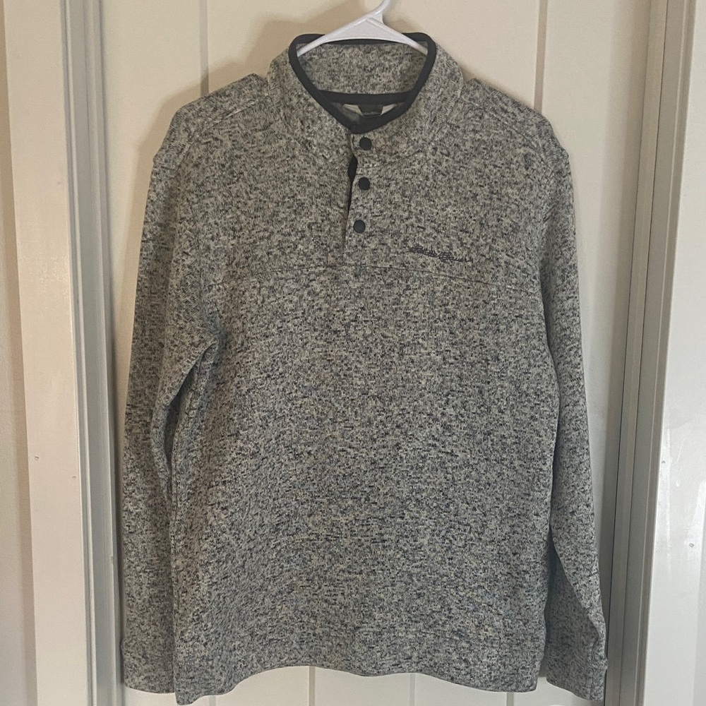 Eddie Bauer Gray Speckled Quarter Button Up Sweater